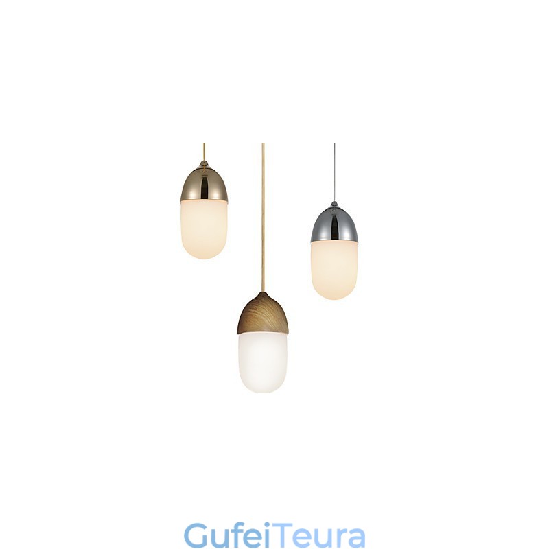 מיני מנורת תליון בלוט 1 אור פשטות Mordern זהב כרום עץ גימור פחמן פלדה וזכוכית Droplight