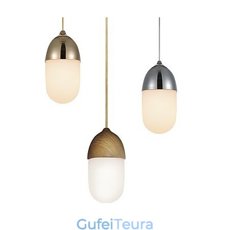 מיני מנורת תליון בלוט 1 אור פשטות Mordern זהב כרום עץ גימור פחמן פלדה וזכוכית Droplight