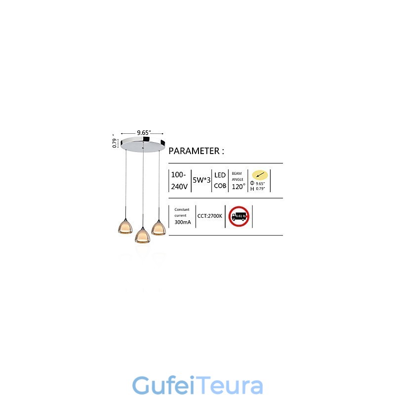 3 אור שתי שכבות תליון איילנד אור סדק זכוכית כרום מלוטש