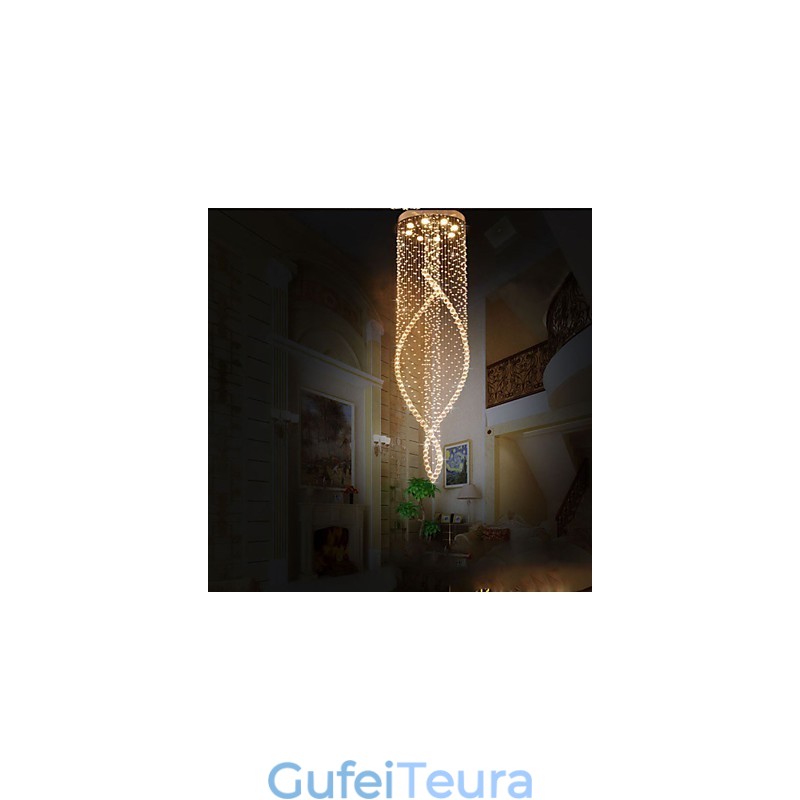 נברשת קריסטל תליון תאורת מנורות תקרה תלויה עם חופה שקוף K9 קריסטל וכסף