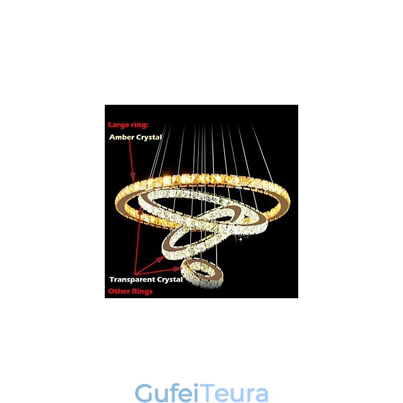 מנורות תליון אור תקרה תאורת נברשת עגולה 4 טבעות טבעת גדולה ענבר קריסטל ועוד קריסטל שקוף