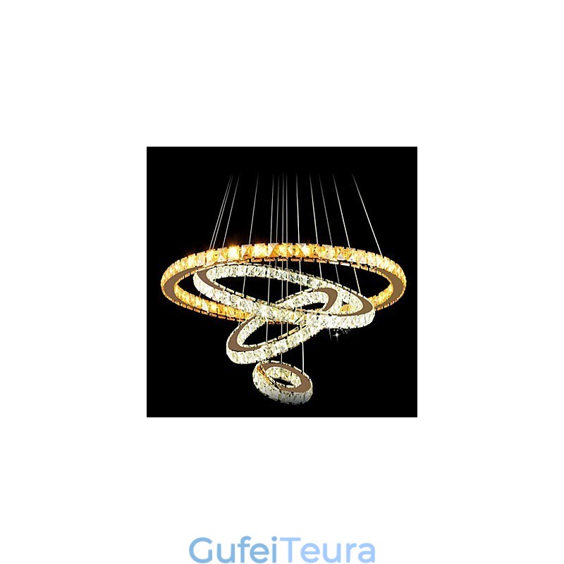 מנורות תליון אור תקרה תאורת נברשת עגולה 4 טבעות טבעת גדולה ענבר קריסטל ועוד קריסטל שקוף