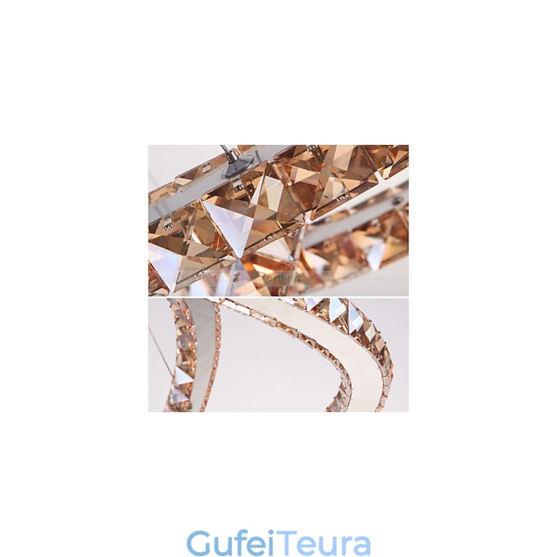 מנורות תליון אור תקרה תאורת נברשת עגולה 4 טבעות טבעת גדולה ענבר קריסטל ועוד קריסטל שקוף