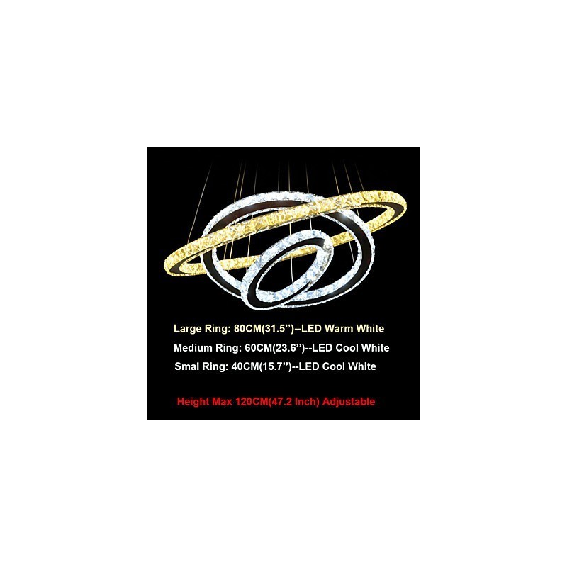 מנורות תליון תקרת קריסטל גופי תאורה של נברשת עם לבן חם וקריר D406080 ס"מ