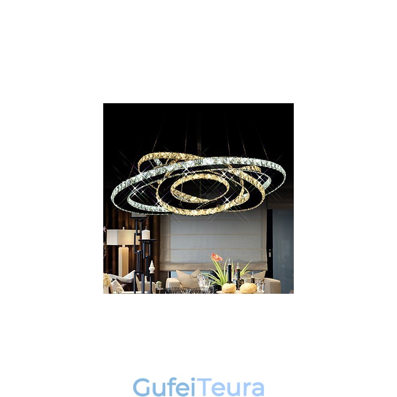 תאורת תליון קריסטל נברשת תקרת גופי תאורה עם לבן חם וקריר 3 טבעות