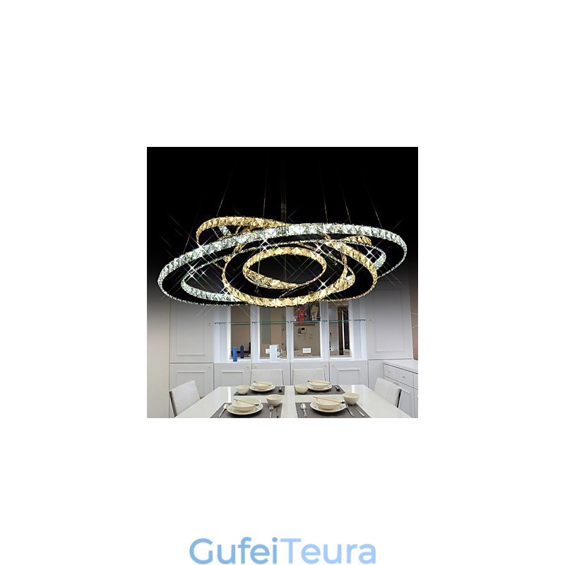 תאורת תליון קריסטל נברשת תקרת גופי תאורה עם לבן חם וקריר 3 טבעות