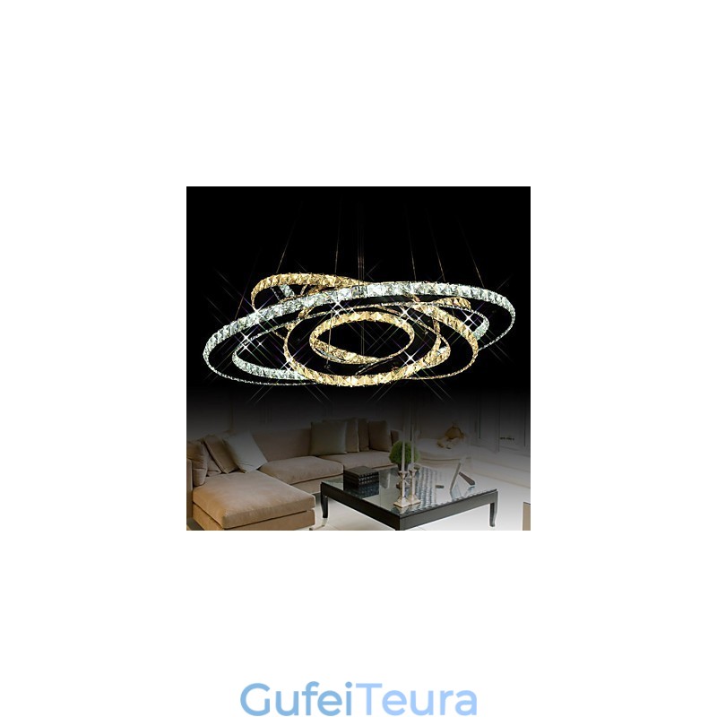 תאורת תליון קריסטל נברשת תקרת גופי תאורה עם לבן חם וקריר 3 טבעות