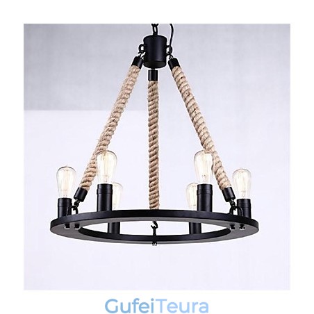 אור תליון 6 אורות ברזל יצוק בסגנון כפרי