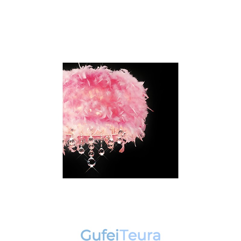 אור תליון קריסטל עם 5 נורות בגוון נוצות ורוד