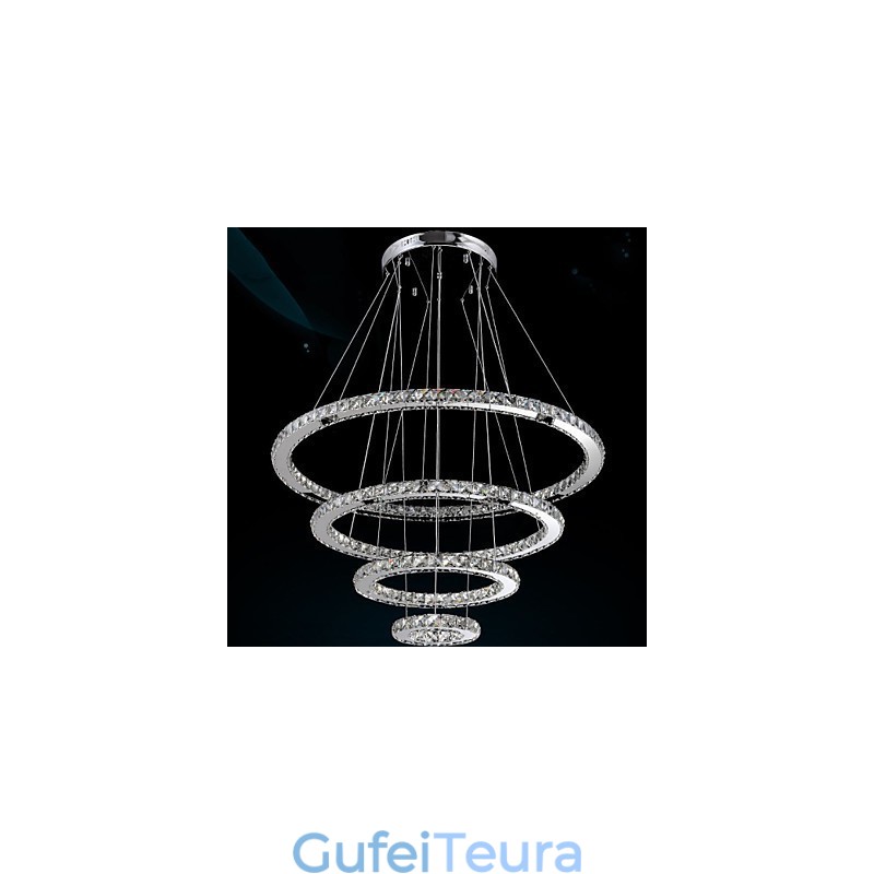 תליון קריסטל נברשת תקרה K9 שקוף קריסטל עגול 4 טבעות טבעת גדולה (לבן חם) אחר (לבן קריר)