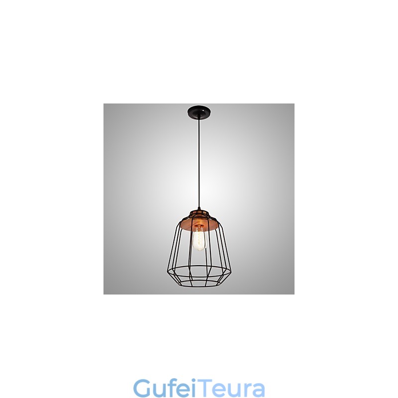 אור תליון לציור ברזל עם מנורת תאורת כלוב ברזל מרכזי מעץ