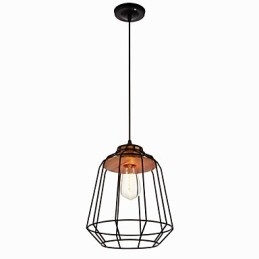 אור תליון לציור ברזל עם מנורת תאורת כלוב ברזל מרכזי מעץ