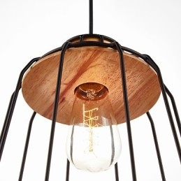 אור תליון לציור ברזל עם מנורת תאורת כלוב ברזל מרכזי מעץ