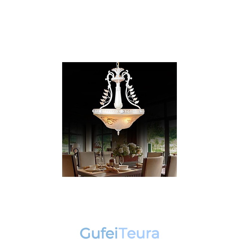 תליון לבן דפוס שלוש אורות גוון זכוכית מוזהב ביד אירופאי רטרו קלאסי