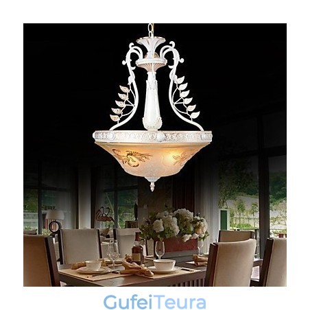 תליון לבן דפוס שלוש אורות גוון זכוכית מוזהב ביד אירופאי רטרו קלאסי