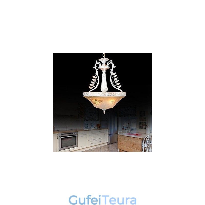 תליון לבן דפוס שלוש אורות גוון זכוכית מוזהב ביד אירופאי רטרו קלאסי