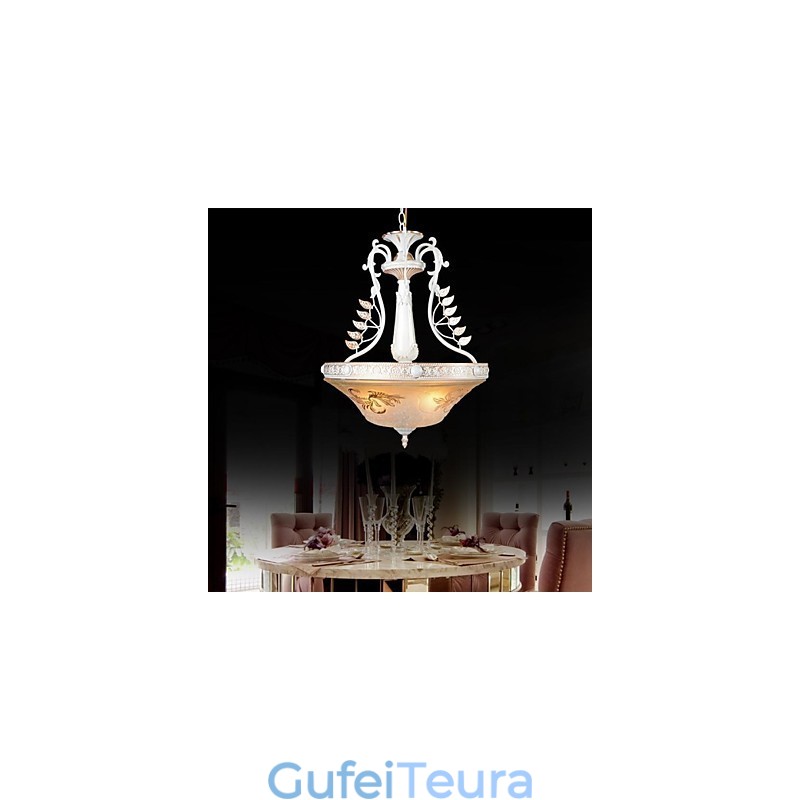 תליון לבן דפוס שלוש אורות גוון זכוכית מוזהב ביד אירופאי רטרו קלאסי