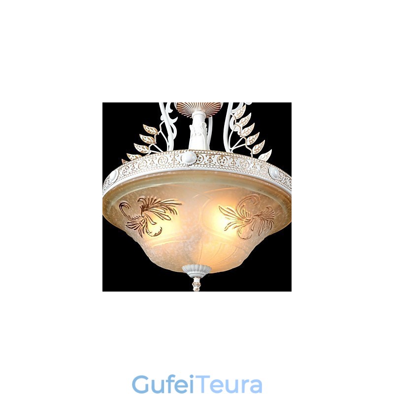 תליון לבן דפוס שלוש אורות גוון זכוכית מוזהב ביד אירופאי רטרו קלאסי