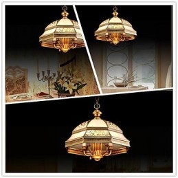 מנורת תליון פליז שש נורות Vintage Total Copper Glass