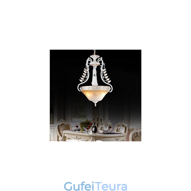 תליון לבן בדוגמת שני אורות גוון זכוכית מוזהב ביד אירופאי רטרו קלאסי