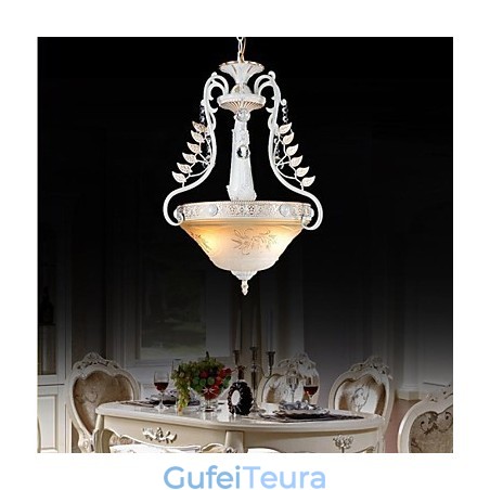 תליון לבן בדוגמת שני אורות גוון זכוכית מוזהב ביד אירופאי רטרו קלאסי