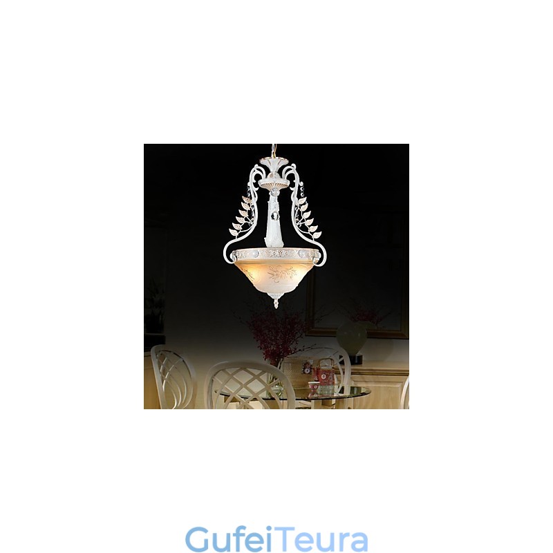 תליון לבן בדוגמת שני אורות גוון זכוכית מוזהב ביד אירופאי רטרו קלאסי