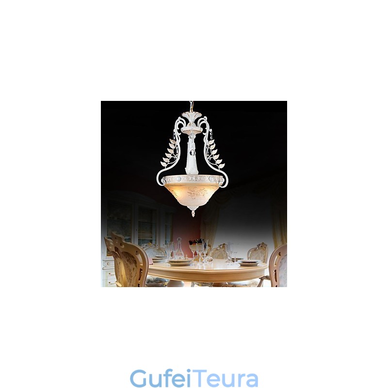 תליון לבן בדוגמת שני אורות גוון זכוכית מוזהב ביד אירופאי רטרו קלאסי