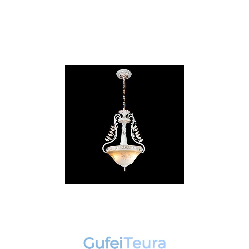 תליון לבן בדוגמת שני אורות גוון זכוכית מוזהב ביד אירופאי רטרו קלאסי