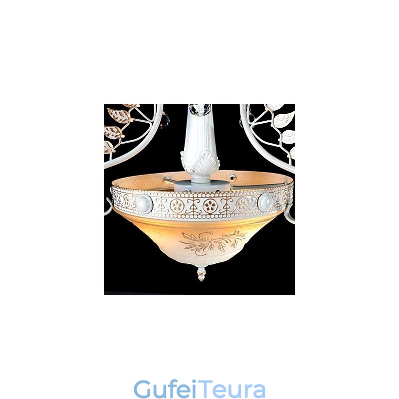 תליון לבן בדוגמת שני אורות גוון זכוכית מוזהב ביד אירופאי רטרו קלאסי