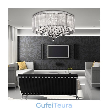 פנס תליון קריסטל אלגנטי עם 8 נורות בגוון צילינדר