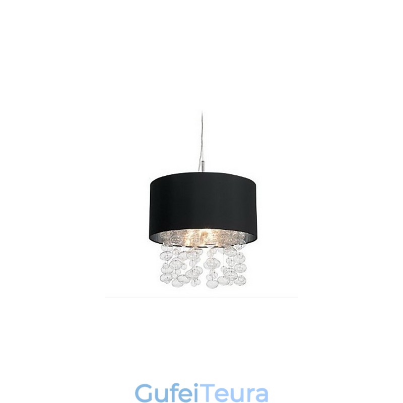 אור תליון מודרני עם 7 נורות וגוון תוף בד שחור (בסיס)