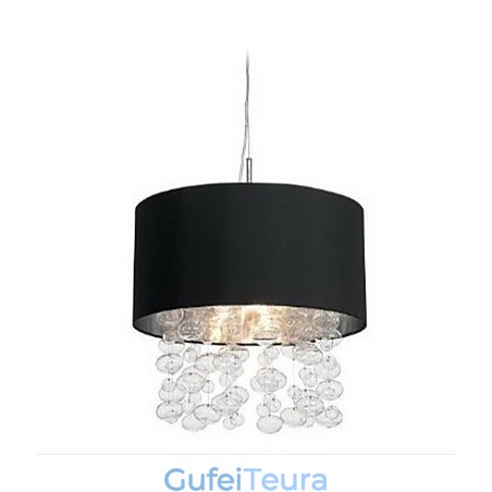 אור תליון מודרני עם 7 נורות וגוון תוף בד שחור (בסיס)