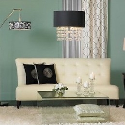 אור תליון מודרני עם 7 נורות וגוון תוף בד שחור (בסיס)