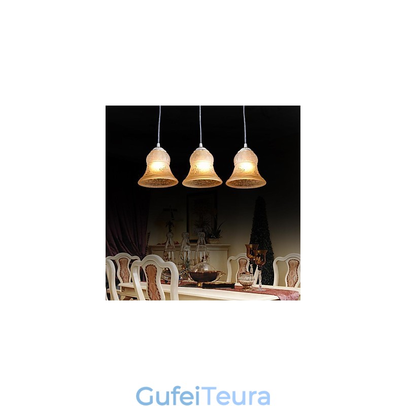 תליון לבן דפוס שלוש אורות גוון זכוכית מוזהב ביד אירופאי רטרו קלאסי