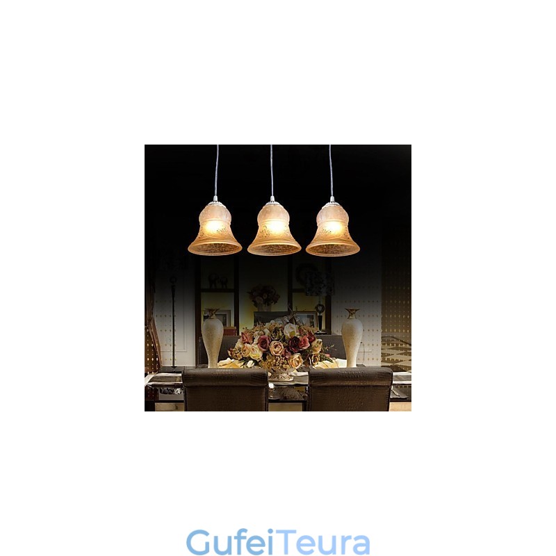 תליון לבן דפוס שלוש אורות גוון זכוכית מוזהב ביד אירופאי רטרו קלאסי