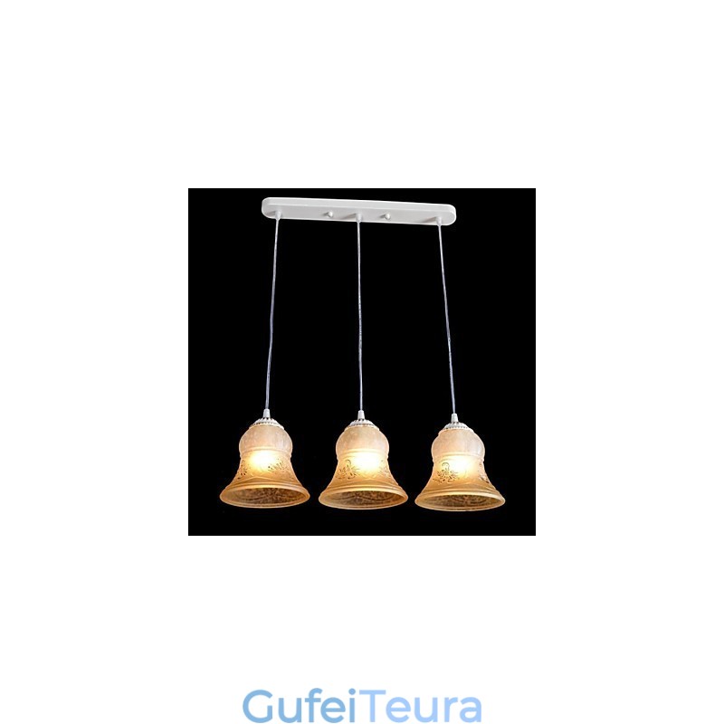 תליון לבן דפוס שלוש אורות גוון זכוכית מוזהב ביד אירופאי רטרו קלאסי