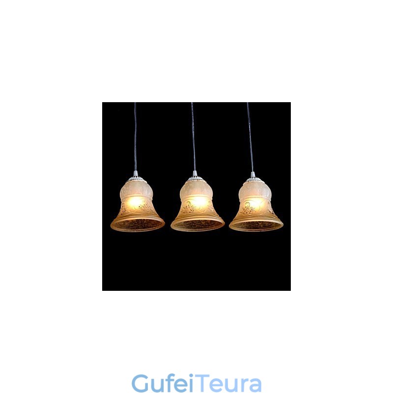 תליון לבן דפוס שלוש אורות גוון זכוכית מוזהב ביד אירופאי רטרו קלאסי