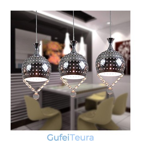 3 ראשים תליון אור קריסטל מודרני עכשווי מתכת