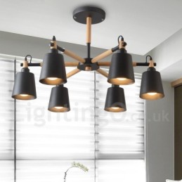 מנורת נברשת מודרנית מודרנית מעץ 6 אור