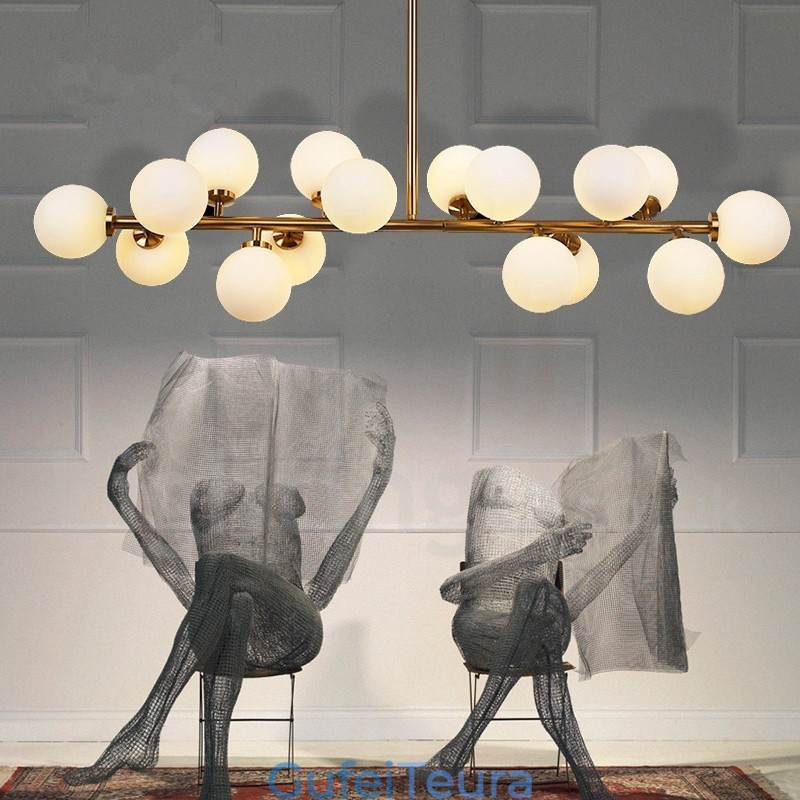 נברשת מודרנית עכשווית 16 אור עם גוון זכוכית ומנורה