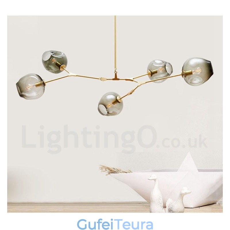 נברשת מודרנית עכשווית 5 אור עם מנורת הצללה מזכוכית