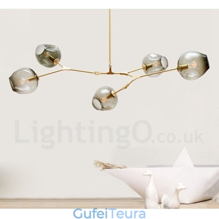 נברשת מודרנית עכשווית 5 אור עם מנורת הצללה מזכוכית