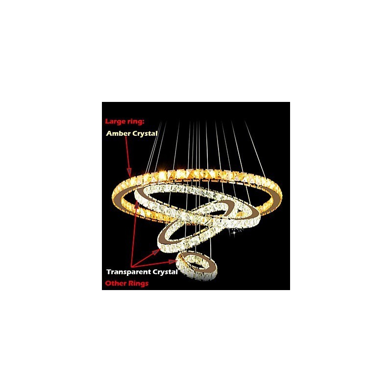 תליון קריסטל מודרני מנורת נברשת תקרה עם 4 טבעות טבעת גדולה ענבר קריסטל וקריסטל שקוף אחר