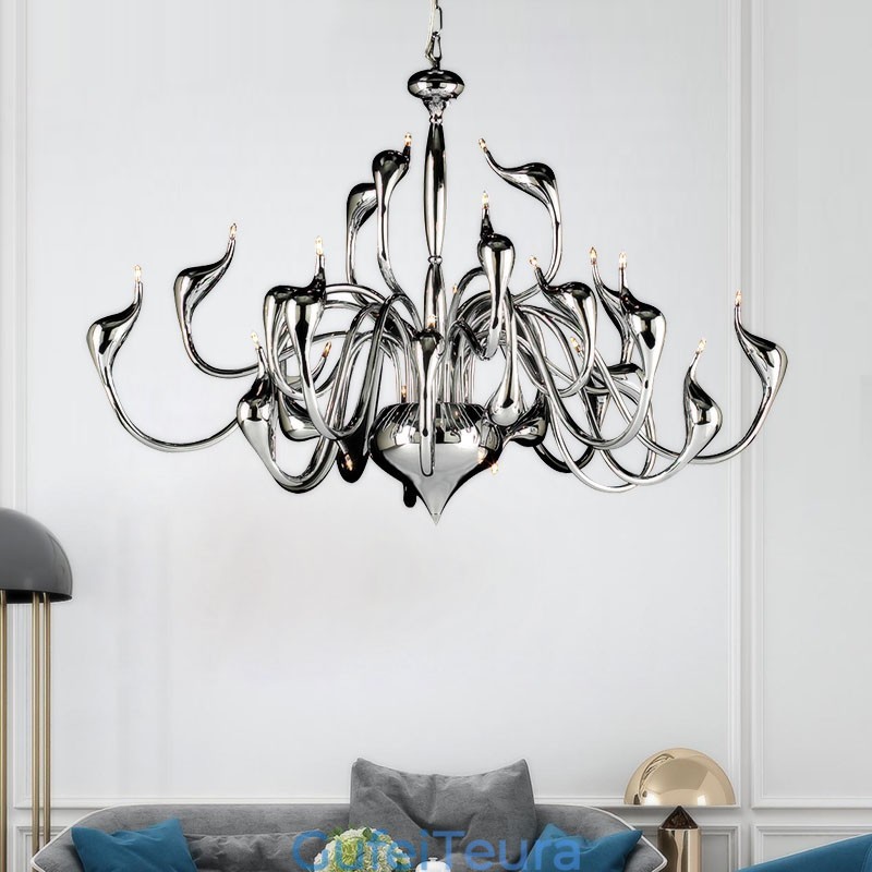 24 אורות מודרנית Swan Chandelier Light G4 נורת ציפוי כרום כלולה