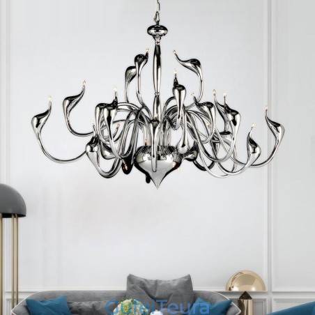24 אורות מודרנית Swan Chandelier Light G4 נורת ציפוי כרום כלולה 24 אורות מודרנית Swan Chandelier Light G4 נורת ציפוי כרום כלולה