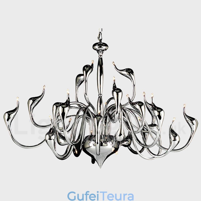 24 אורות מודרנית Swan Chandelier Light G4 נורת ציפוי כרום כלולה