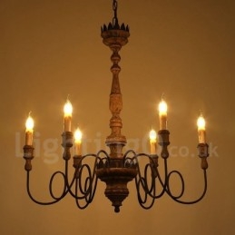 Country Vintage Wooden 6 Light Chandelier Light