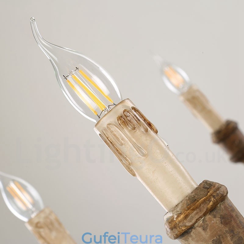 Country Vintage Wooden 6 Light Chandelier Light