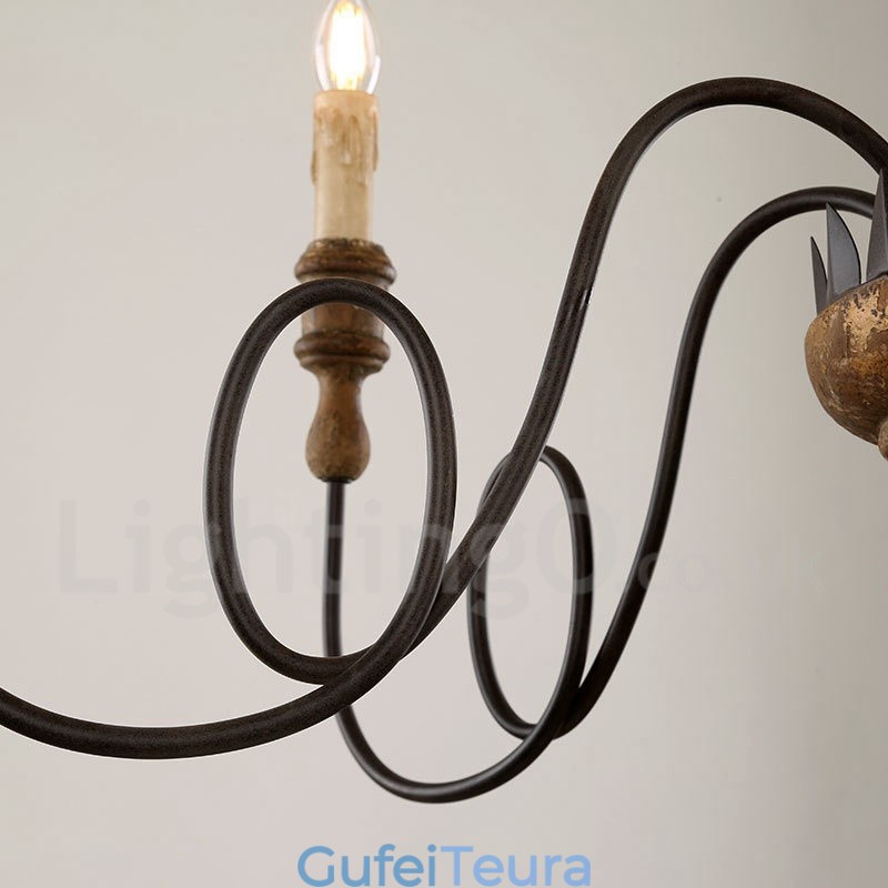 Country Vintage Wooden 6 Light Chandelier Light