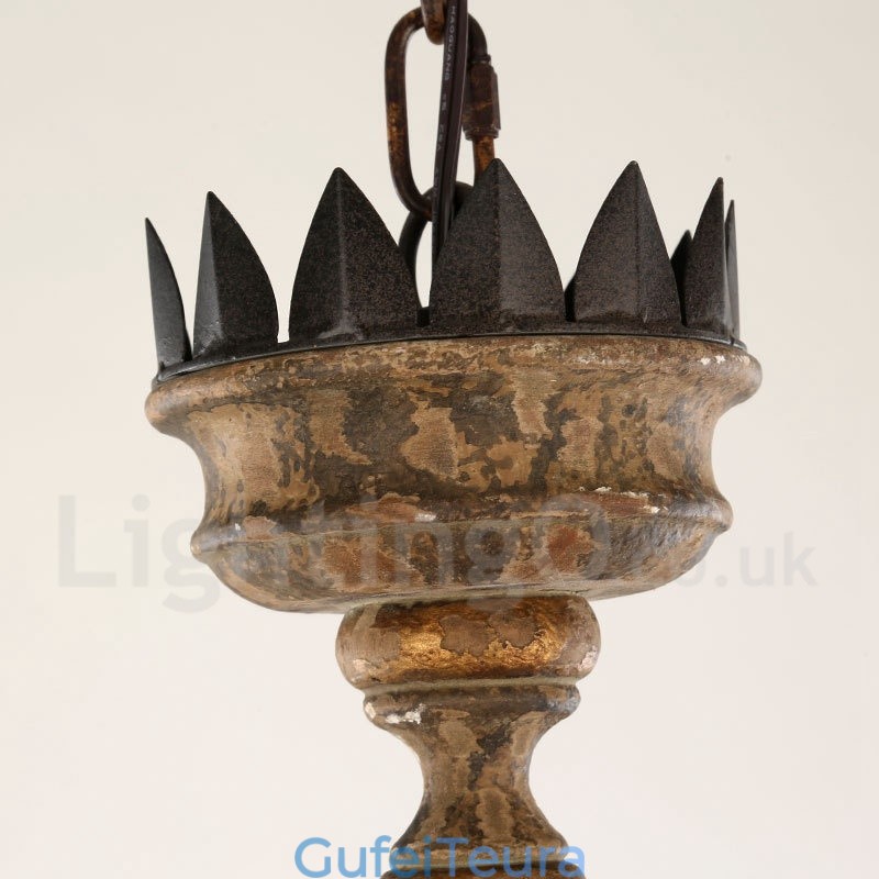 Country Vintage Wooden 6 Light Chandelier Light